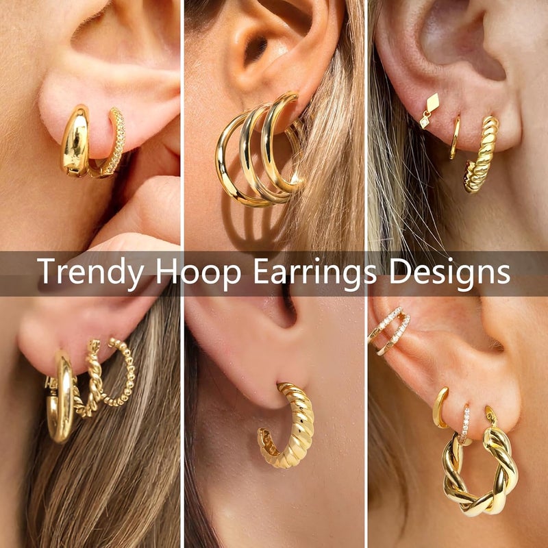 adoyi 9 Pairs Gold Hoop Earrings Set for Womens Twisted Huggie Hoops Earrings 14K 18K Gold Plated for Girls Valentines Mother's Day Birthday Gifts Lightweight - Image 4